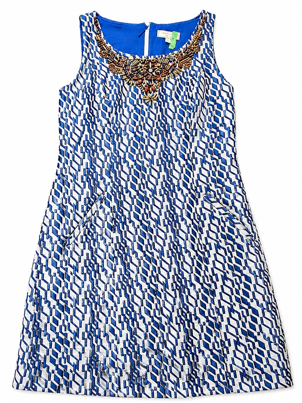 Anthropologie Moulinette Soeurs Jacquard Beaded-Neck Shift Dress sz 12